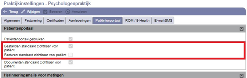instellingen factuurbestand praktijk