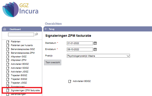 signaleringen zpm zonder prestatiecode